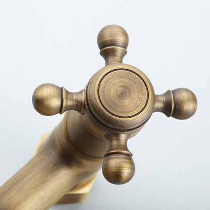 Antique Brass Retro Wall-Mount Shower Faucet, Dual-Handle Brass Faucet with Handheld Shower