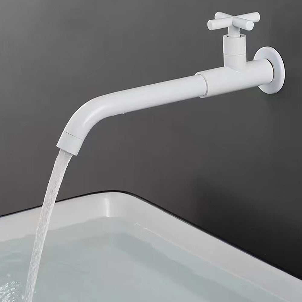 Modern 360-Degree Swivel Wall-Mount Bathroom Faucet, Single-Handle Cold-Only Brass Basin Faucet, Matte Black / Chrome / Antique Brass / Matte White / PVD