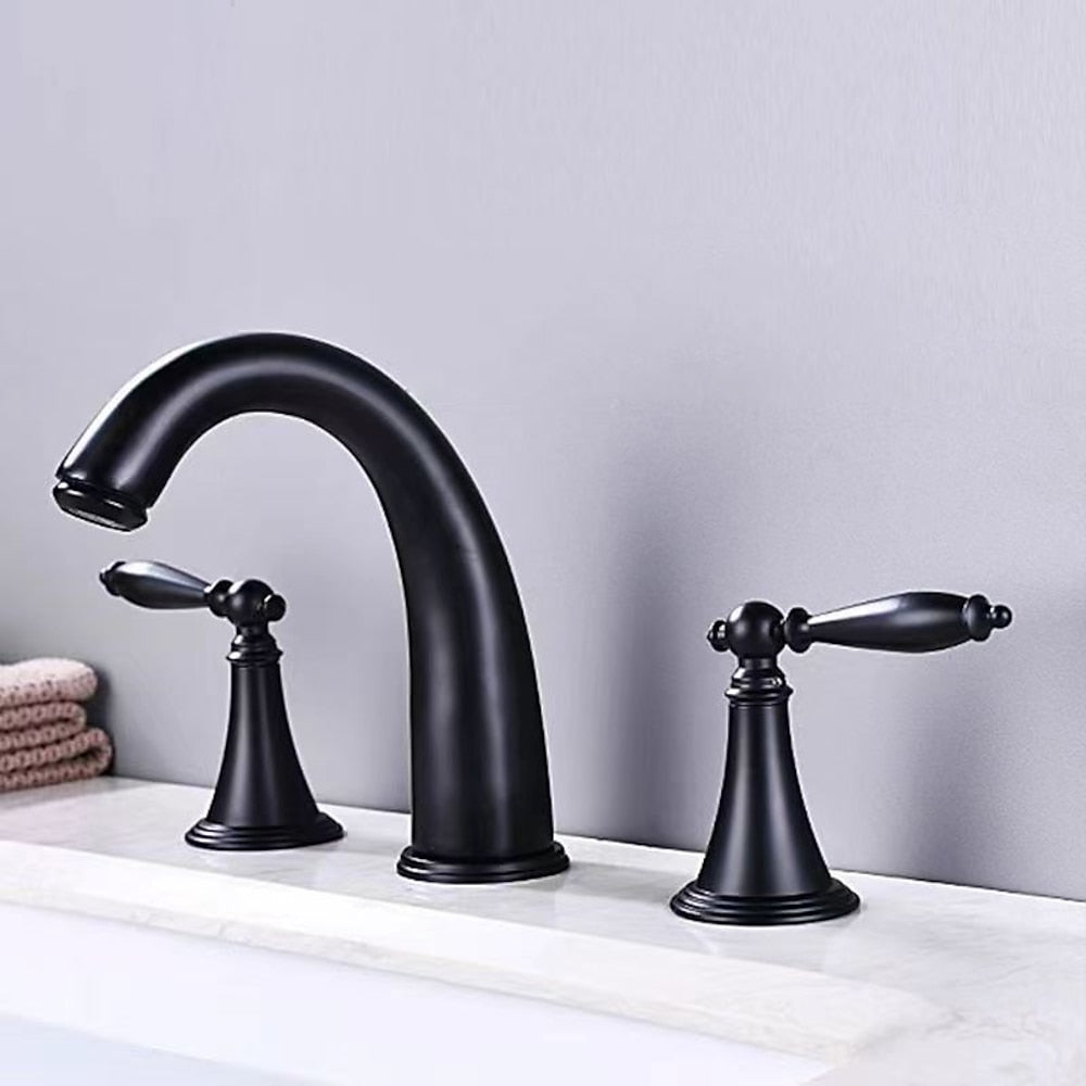 Modern High Arc Bathroom Sink Faucet, Widespread Dual-Handle Faucet, Matte Black / Matte White / Gunmetal / Chrome