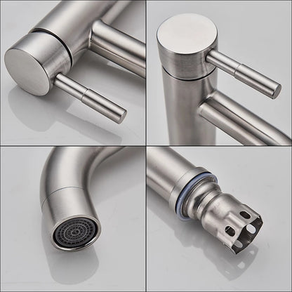 Brushed Nickel Single-Hole Bathroom Faucet, Single-Handle Stainless Steel Faucet
