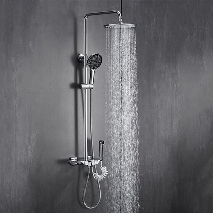 Thermostatic Wall-Mount Shower System, Multi-Function Rainfall Faucet with Handheld Shower, Chrome / Gunmetal