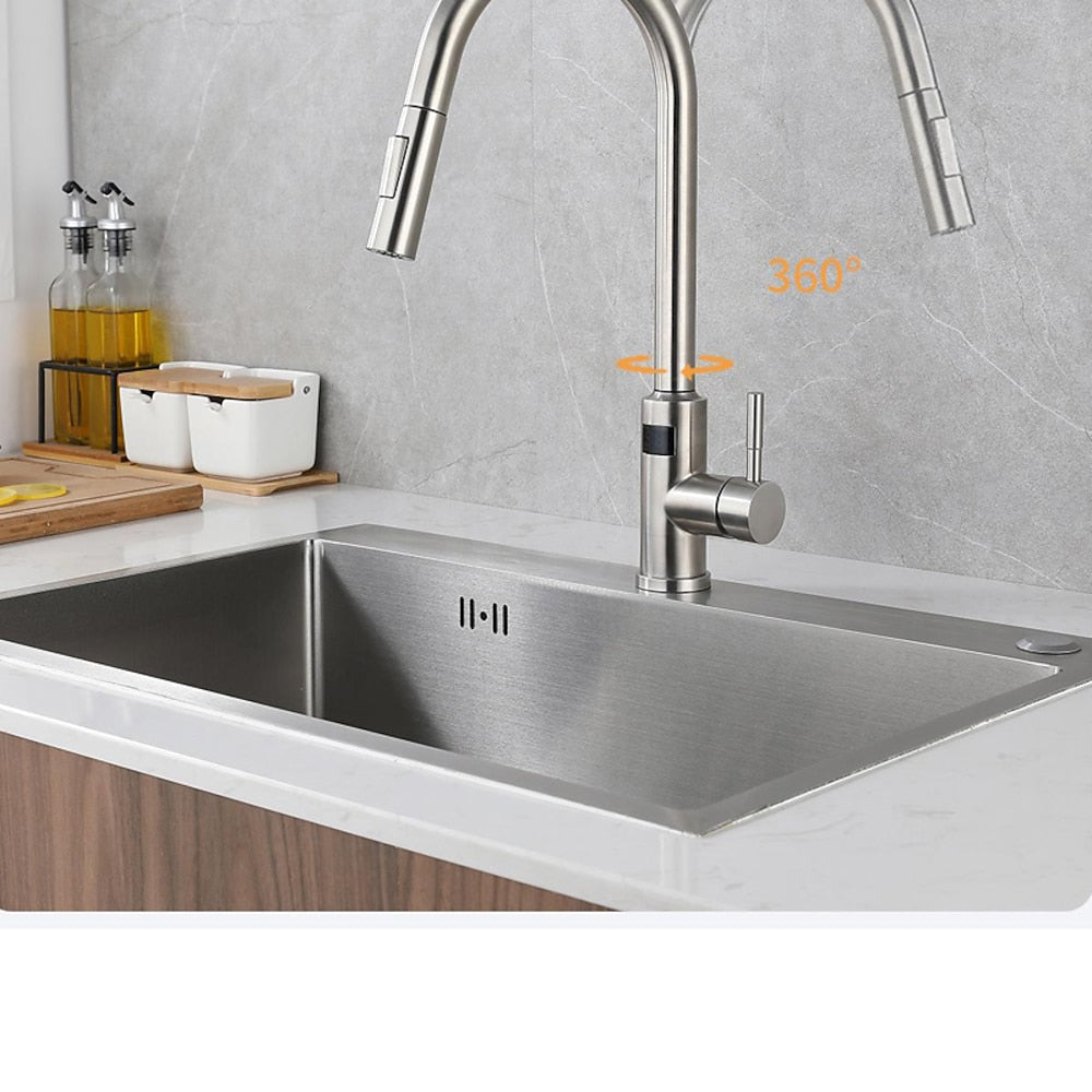 Touchless Sensor Stainless Steel Pull-Down Kitchen Faucet, Modern Single-Handle Digital Display Faucet