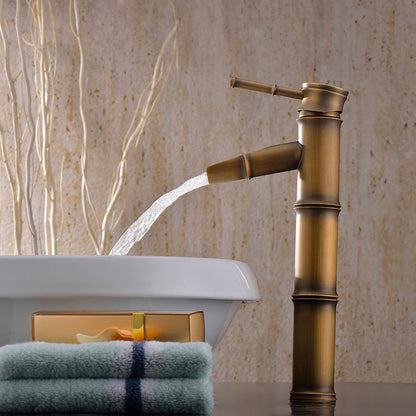 Antique Brass Vintage Single-Hole Faucet, Single-Handle Bamboo Vessel Sink Faucet