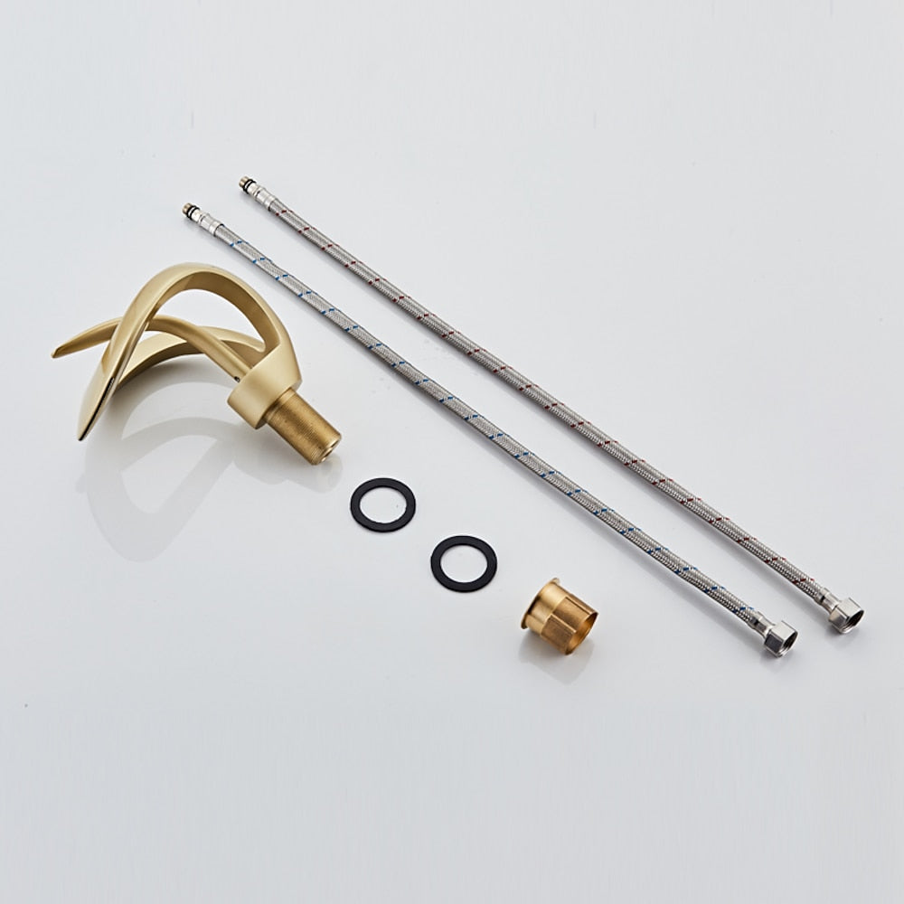 Waterfall Single-Hole Bathroom Faucet, Single-Handle Brass Vessel Sink Faucet, Matte Black / Chrome / Brushed Gold / Matte White / Gunmetal