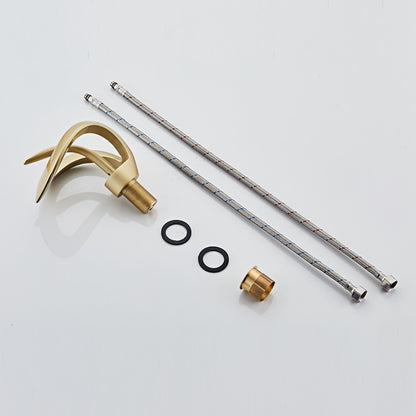 Waterfall Single-Hole Bathroom Faucet, Single-Handle Brass Vessel Sink Faucet, Matte Black / Chrome / Brushed Gold / Matte White / Gunmetal