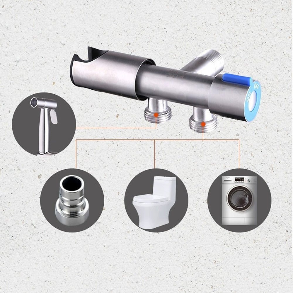 Wall-Mount Stainless Steel Handheld Toilet Bidet Sprayer Kit with Hose, Dual-Control T-Valve Sprayer, Matte Black / Stainless Steel
