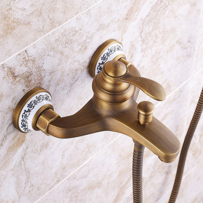 Vintage Wall-Mount Tub Faucet, Single-Handle Brass Bath Tub Faucet with Handheld Shower, Antique Brass / Matte Black / Brushed Brass / Copper