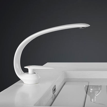 High Arc Spout Modern Single-Hole Bathroom Faucet, Single-Handle Brass Body Sink Faucet