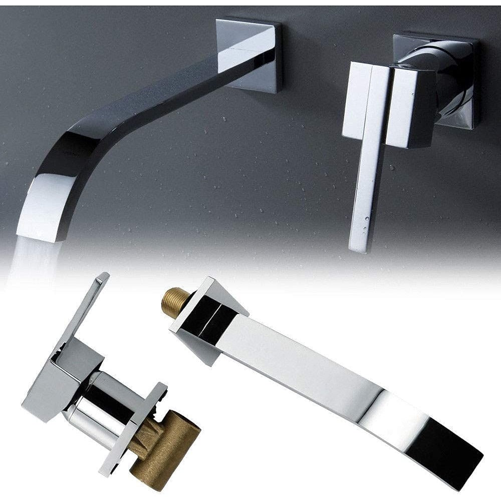 Waterfall Chrome Wall-Mount Bathroom Faucet, Single-Handle Brass Basin Faucet
