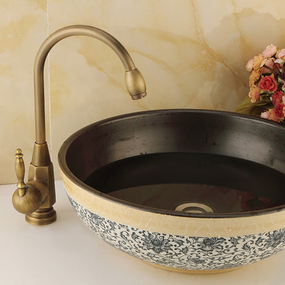 360-Degree Swivel High Arc Vessel Sink Faucet, Single-Handle Single-Hole Bathroom Faucet, Antique Brass / Matte Black