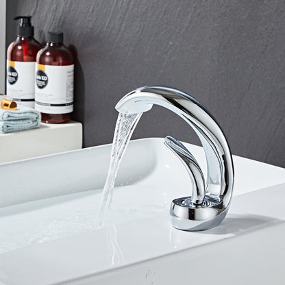 Modern Waterfall Single-Hole Bathroom Faucet, Single-Handle Brass Body Faucet, Matte Black / Brushed Nickel / Chrome / Matte White