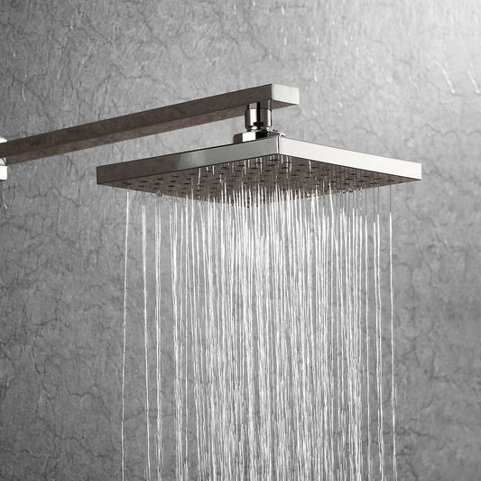Chrome Contemporary Square Rainfall Shower Head, Wall-Mount Swivel Shower Head