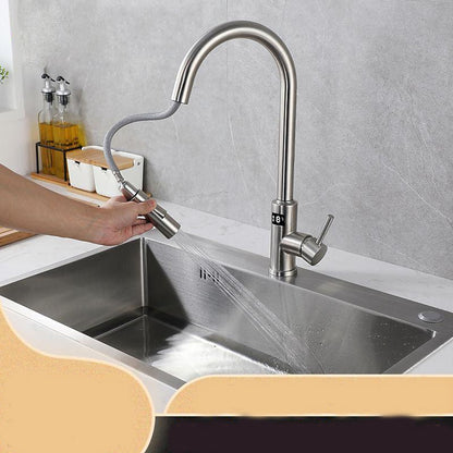Touchless Sensor Stainless Steel Pull-Down Kitchen Faucet, Modern Single-Handle Digital Display Faucet