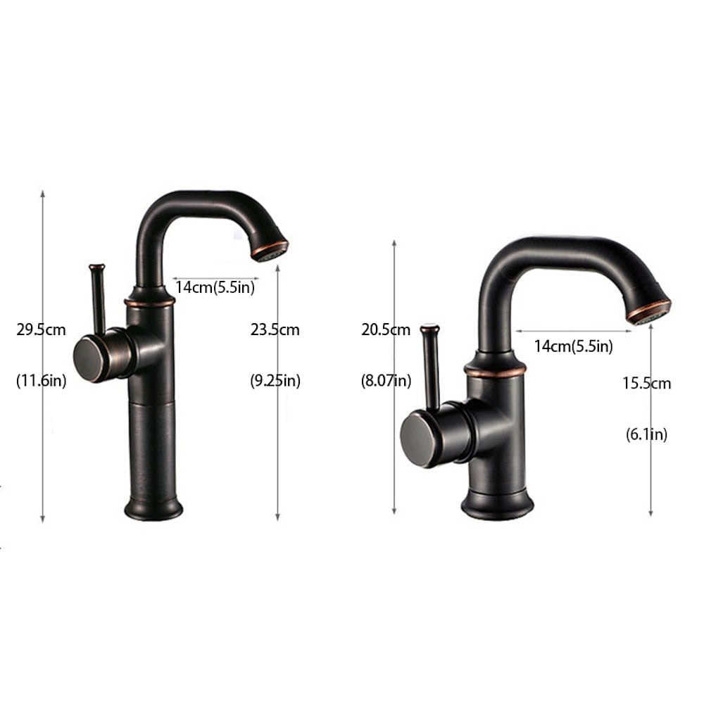 360-Degree Swivel Vintage Bathroom Faucet, Single-Hole Single-Handle Faucet, Antique Brass / Matte Black