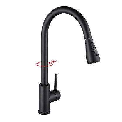 Matte Black Modern Single-Hole Kitchen Faucet, Single-Handle Pull-Down Sprayer Faucet