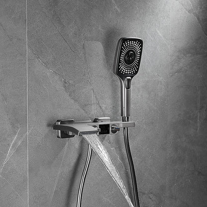 Wall-Mount Waterfall Tub Faucet, Dual-Handle Bath Mixer Tap with Handheld Shower