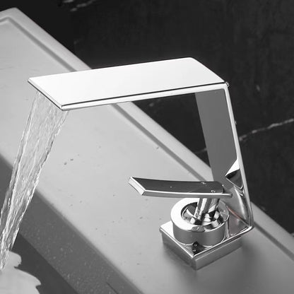 Waterfall Bathroom Faucet, Modern Single-Hole Single-Handle Faucet with Pop-Up Drain, Chrome / Matte Black / Gunmetal