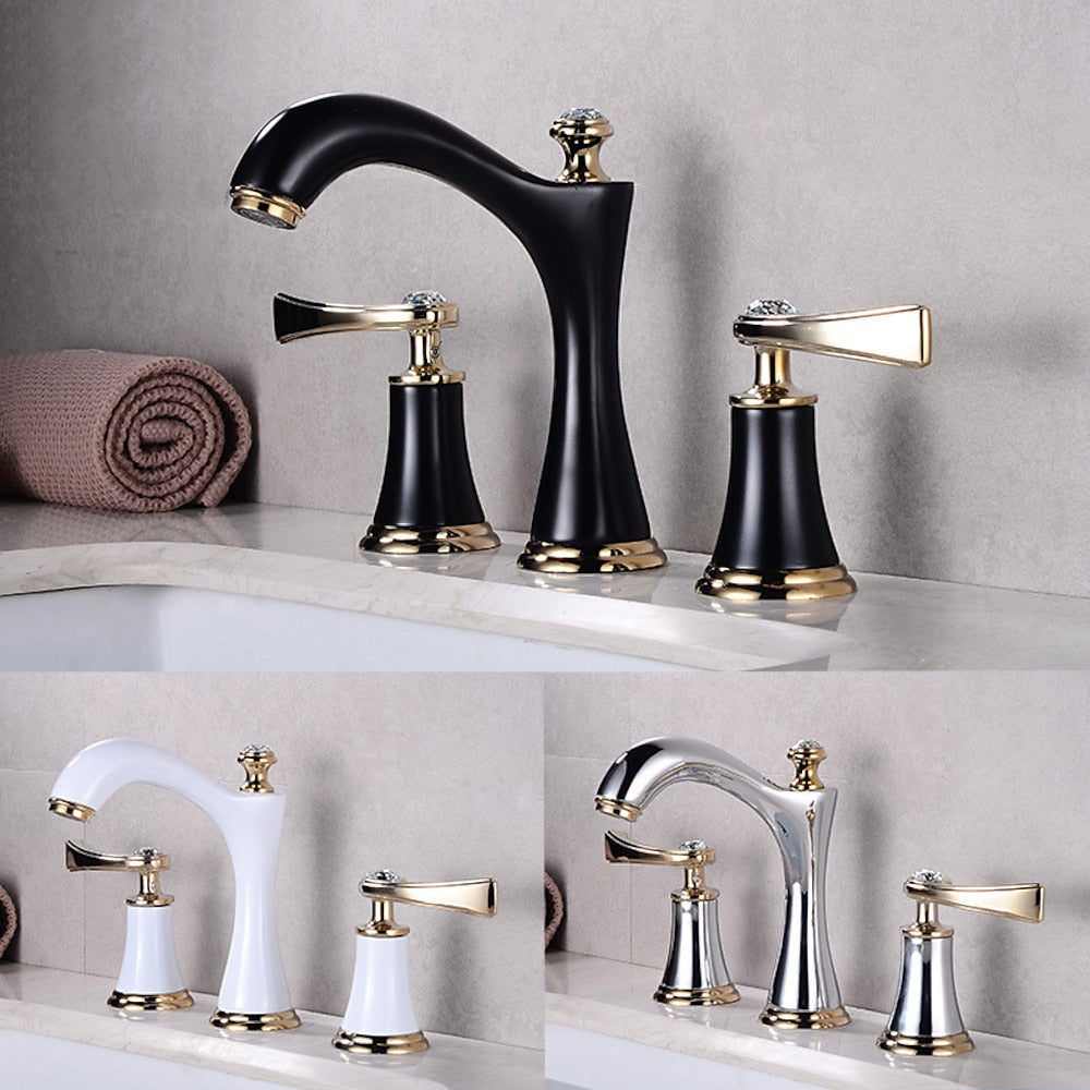 Vintage 360-Degree Swivel Spout Bathroom Faucet, Double-Handle 8-Inch Widespread Brass Faucet