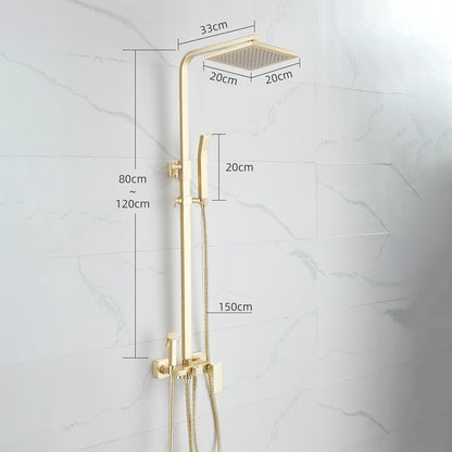 Brushed Gold Wall-Mounted Rainfall Shower System, Handheld Shower / Tub Spout Faucet