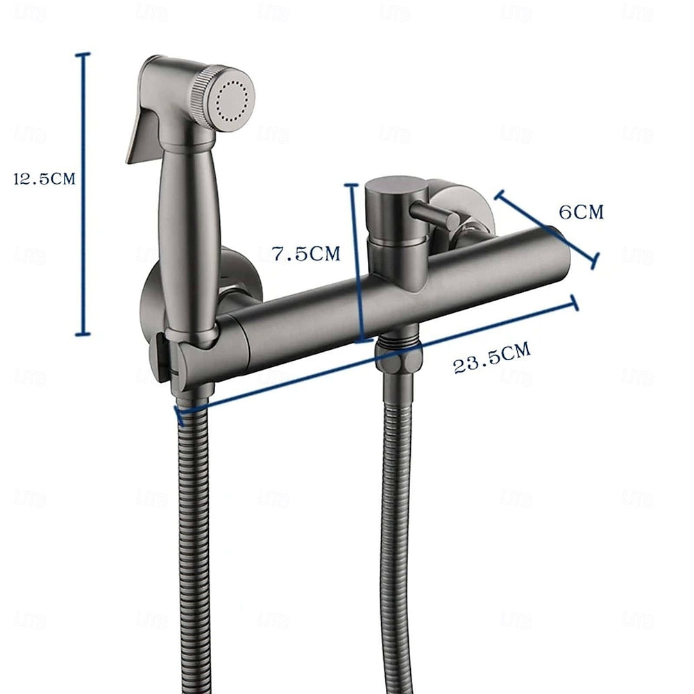 Contemporary Wall-Mounted Bidet Faucet, Dual-Handle Bidet Sprayer Set with Hose, Matte Black / Brushed Gold / Chrome / Gunmetal