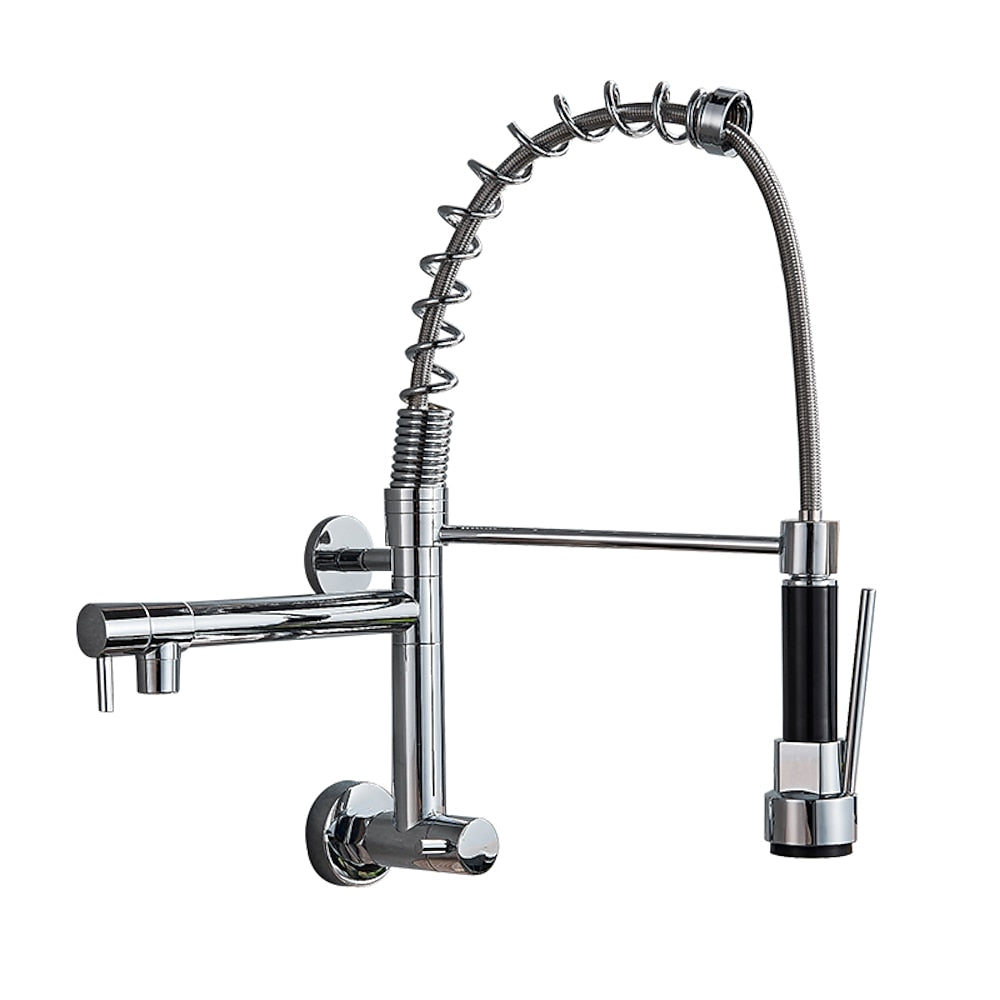 Chrome Wall-Mount Pre-Rinse Kitchen Faucet, Single-Cold Brass Faucet with Swivel Spout