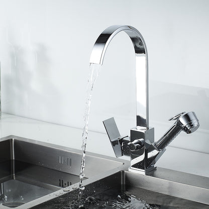 Chrome Pull-Out Sprayer Kitchen Faucet, Modern Single-Handle High Arc Faucet