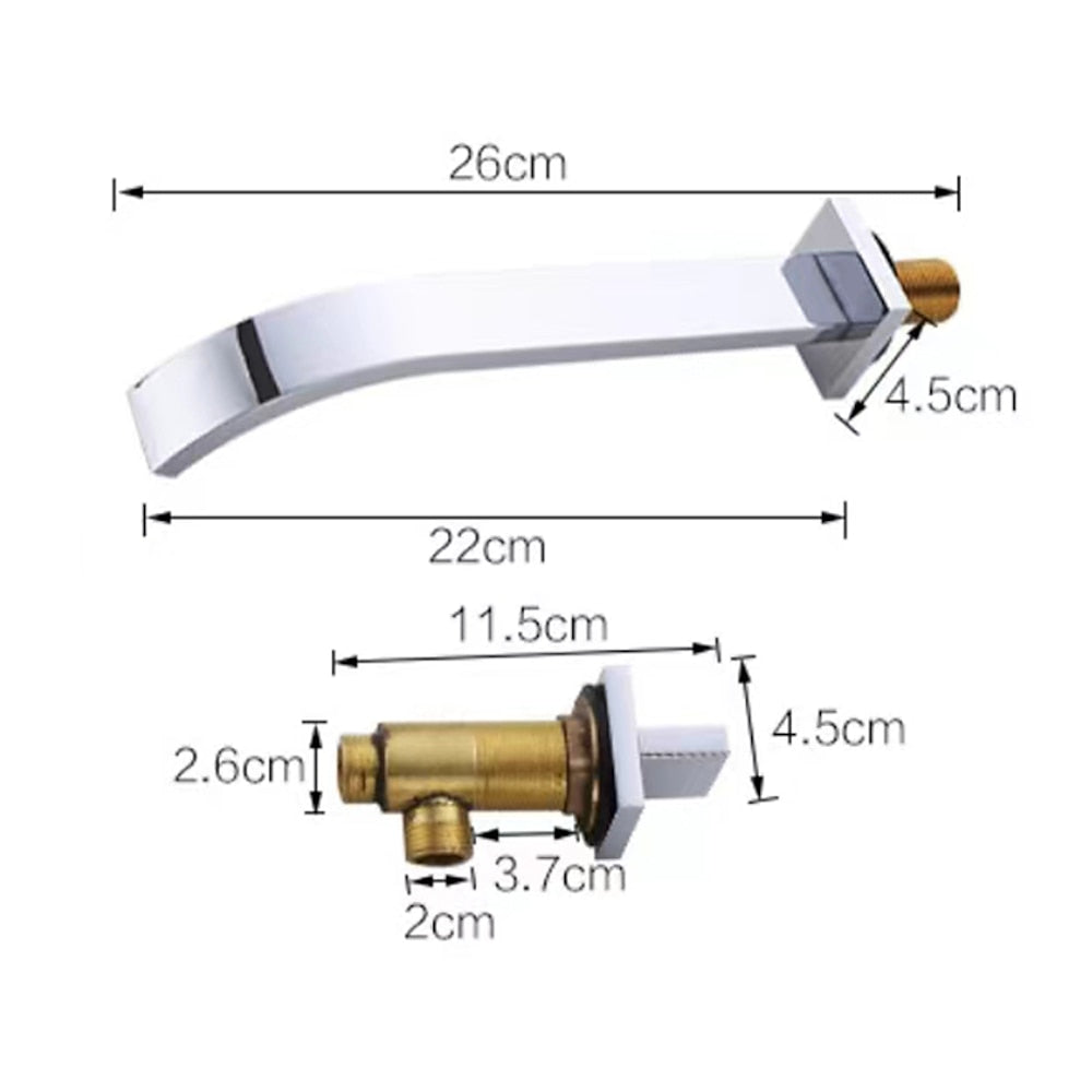 Chrome Modern Wall-Mount Bathroom Faucet, Double-Handle Waterfall Spout Faucet