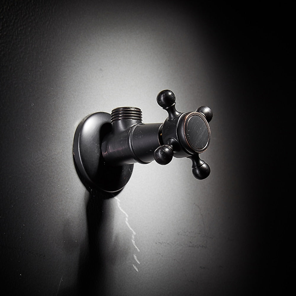 Retro Carved Brass Angle Valve, Wall-Mount Water Shut-Off Valve, Antique Brass / Matte Black / Polished Gold