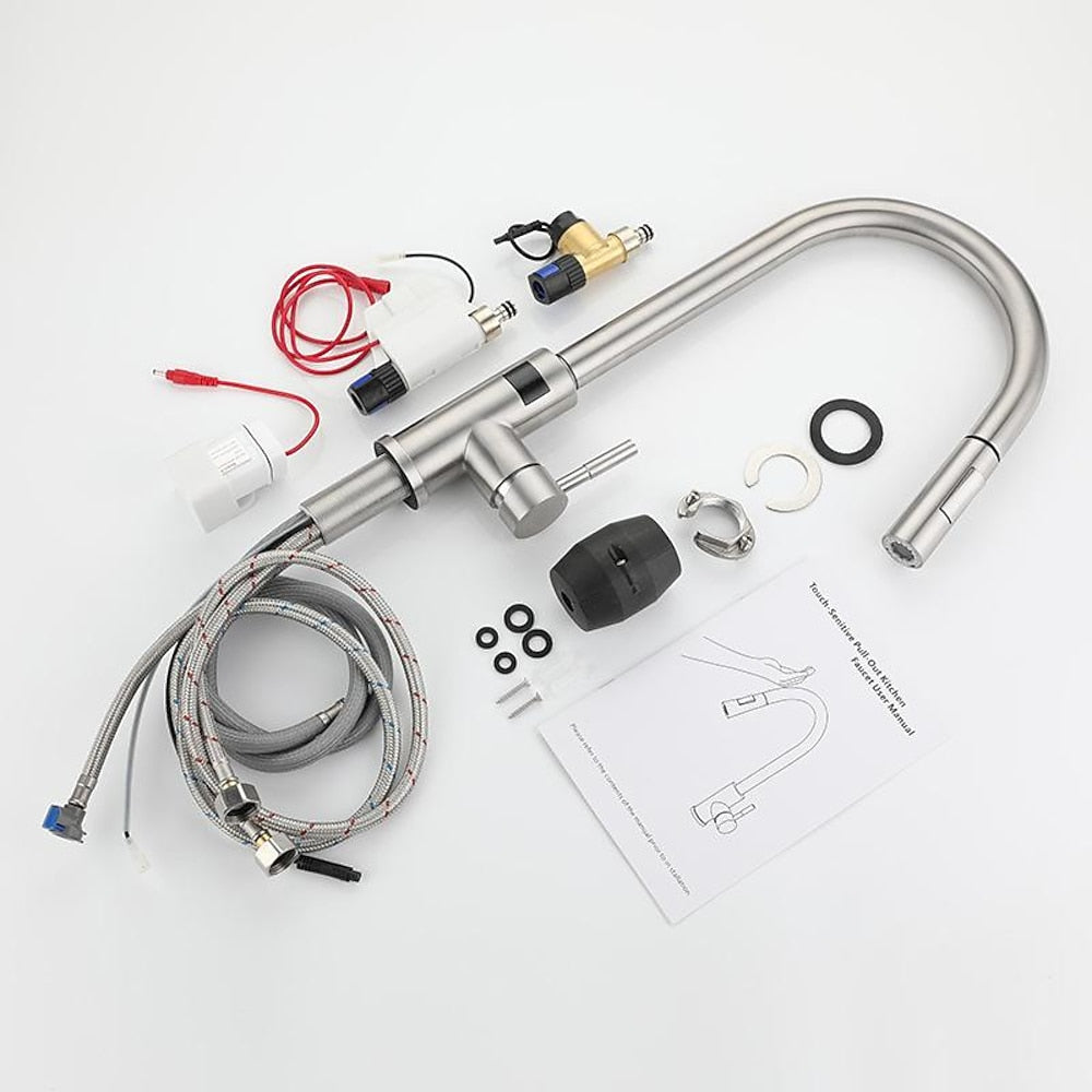 Touchless Sensor Stainless Steel Pull-Down Kitchen Faucet, Modern Single-Handle Digital Display Faucet