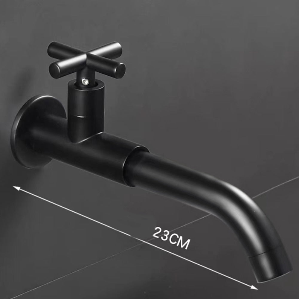 Modern Wall-Mount Bathroom Faucet, Single-Handle Swivel Spout Cold Only Faucet, Matte Black / Matte White / Antique Brass / Chrome