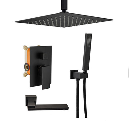 Matte Black Rainfall Shower System, Single-Handle Wall-Mount Faucet Set with Handheld Shower