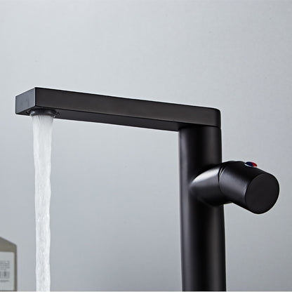 Matte Black Rotatable Spout Tall Vessel Faucet, Modern Single-Hole Single-Handle Bathroom Faucet