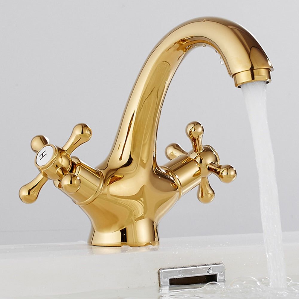 Vintage Single-Hole Bathroom Faucet, Dual Cross Handle Brass Faucet