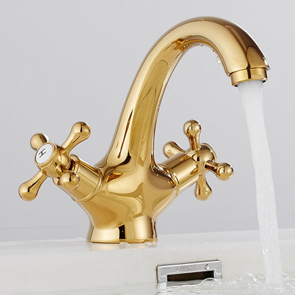 Vintage Single-Hole Bathroom Faucet, Dual Cross Handle Brass Faucet