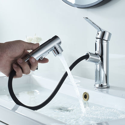 Modern Pull-Out Spray Bathroom Faucet, Single-Handle Brass Faucet, Matte Black / Chrome