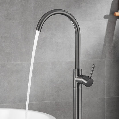 Gunmetal Contemporary Freestanding Tub Faucet, Single-Handle Brass Faucet, High Arc Spout Faucet