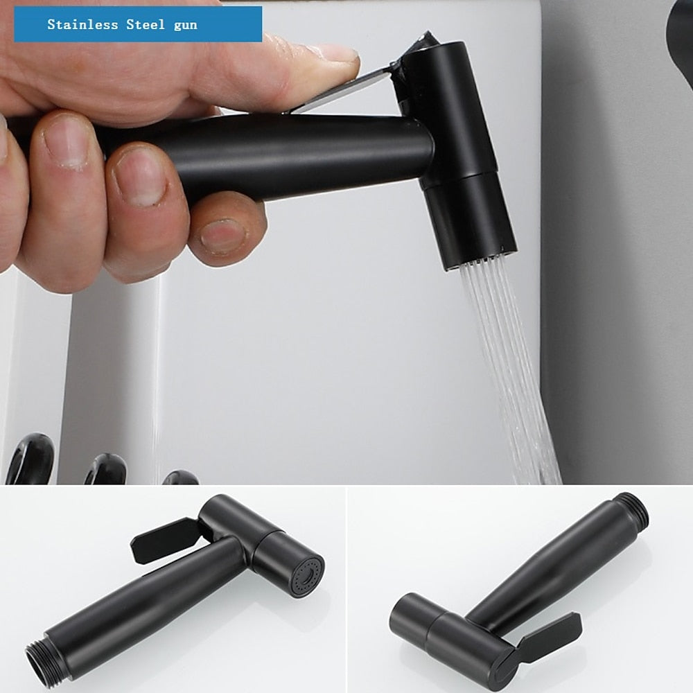 Matte Black Wall-Mount Handheld Bidet Sprayer Set, Bathroom Toilet Bidet Sprayer with Hose / T-Valve