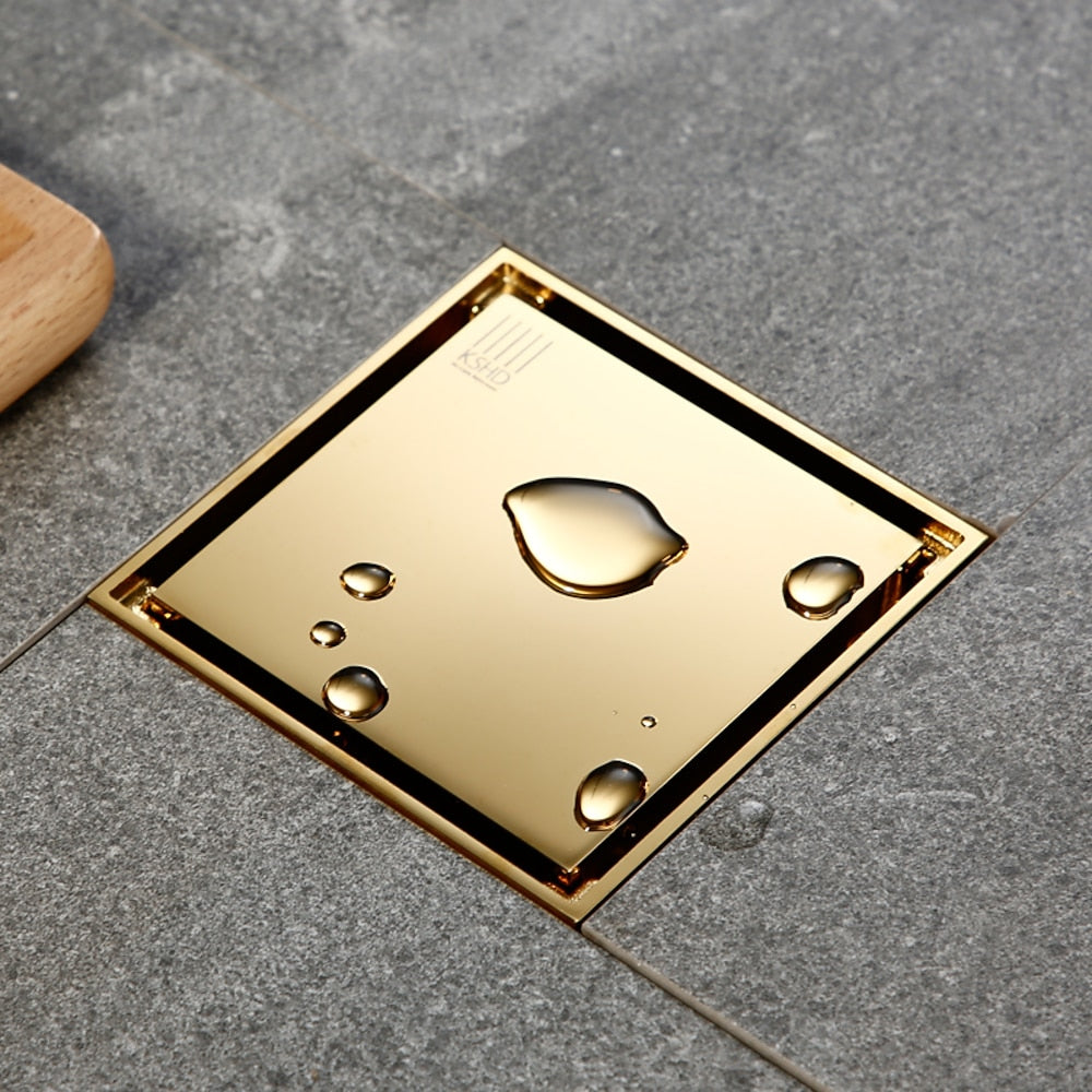 Lagomel square floor drain, set in a Contemporary bathroom