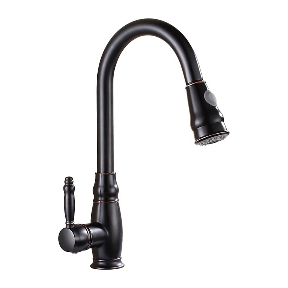 Traditional High-Arc Pull-Down Kitchen Faucet, Single-Handle Single-Hole Brass Faucet, Oil-Rubbed Bronze / Chrome / Brushed Nickel / Polished Gold