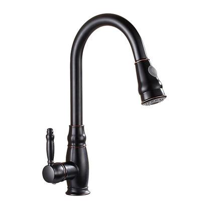 Traditional High-Arc Pull-Down Kitchen Faucet, Single-Handle Single-Hole Brass Faucet, Oil-Rubbed Bronze / Chrome / Brushed Nickel / Polished Gold