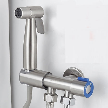 Wall-Mount Stainless Steel Handheld Toilet Bidet Sprayer Kit with Hose, Dual-Control T-Valve Sprayer, Matte Black / Stainless Steel
