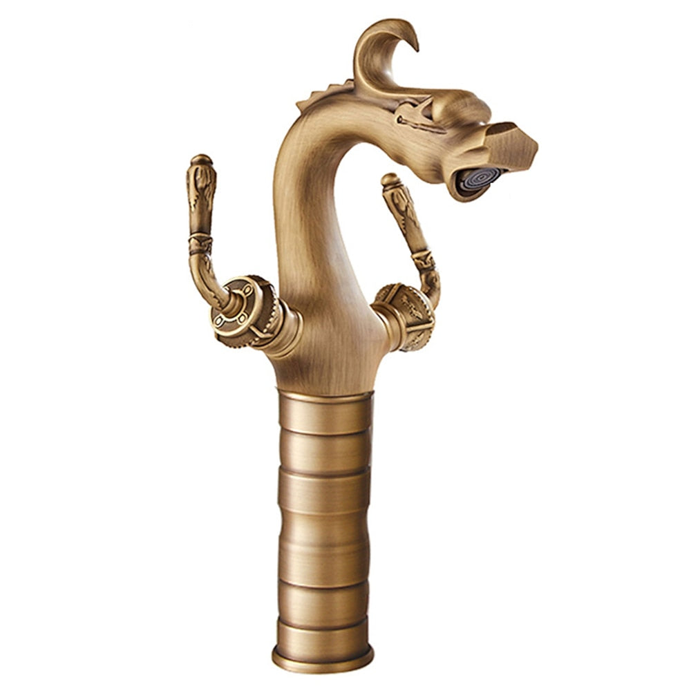 Vintage Dragon Vessel Sink Faucet, Single-Hole Double Cross Handle Brass Faucet