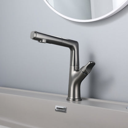 Pull-Out Spout Modern Bathroom Faucet, Single-Handle Single-Hole Swivel Faucet, Matte White / Chrome / Gunmetal