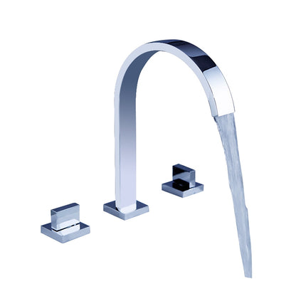 Chrome Waterfall Widespread Bathroom Faucet, Contemporary 3-Hole Double-Handle Faucet with High Arc Swivel Spout