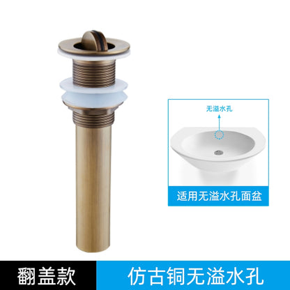 Antique Brass Engraved Bathroom Sink Pop-Up Drain, Solid Brass Vanity Basin Drain Assembly, With / Without Overflow