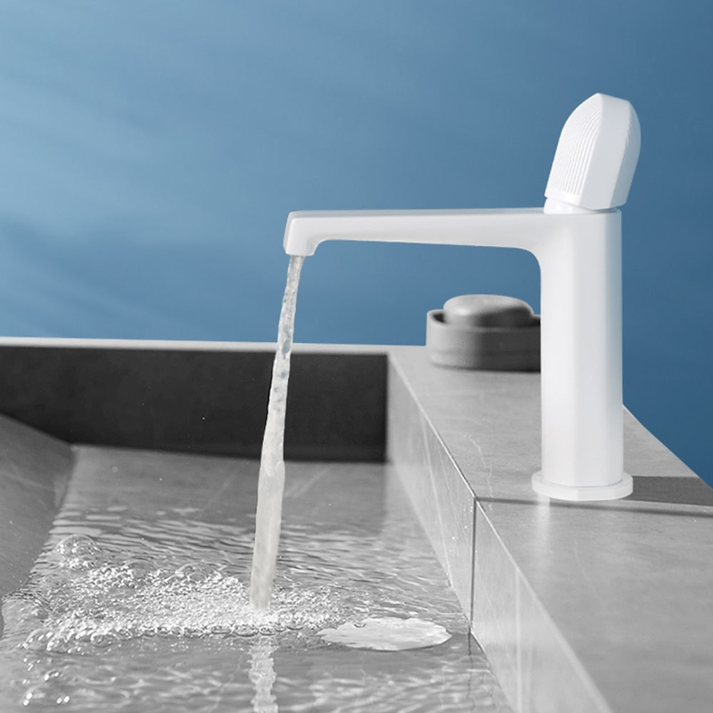 Waterfall Bathroom Faucet, Modern Single-Handle Brass Sink Faucet, Matte Black / Gunmetal / Matte White / Chrome / Brushed Gold