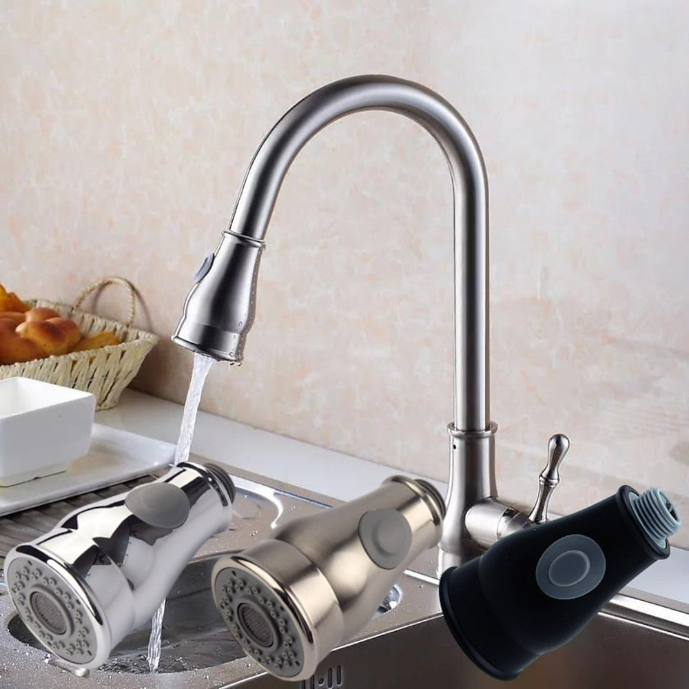 Dual-Mode Pull-Down Kitchen Faucet Spray Head Replacement, Pull-Out Nozzle Sprayer, Brushed Nickel / Chrome / Matte Black