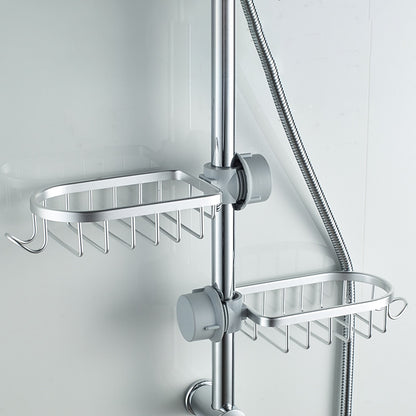 Modern Aluminum Faucet Storage Rack, Clamp-On Sink Caddy Organizer with Integrated Hooks, Black / Silver