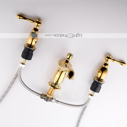 Polished Gold Vintage Widespread Bathroom Faucet, Dual-Handle Brass Sink Faucet