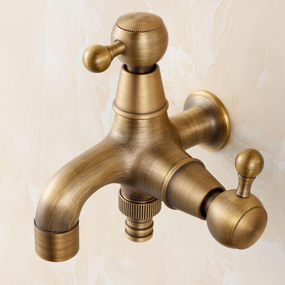 Vintage Brass Wall-Mount Washing Machine Faucet, Single-Cold Utility Laundry Faucet, Antique Brass / Matte Black
